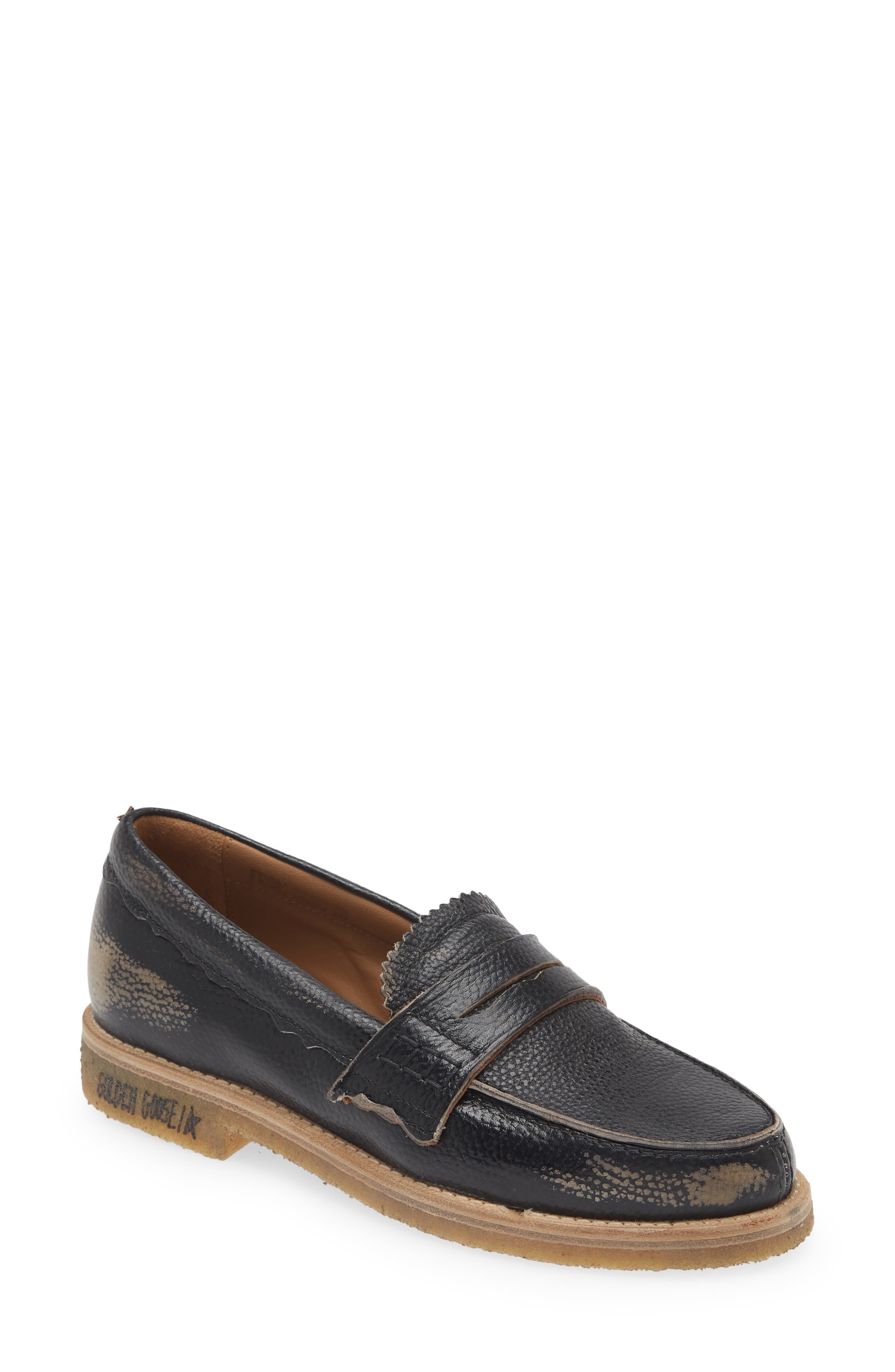 Grained leather penny loafers