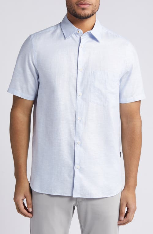 Palomas Regular Fit Short Sleeve Linen & Cotton Button-Up Shirt in Light Blue