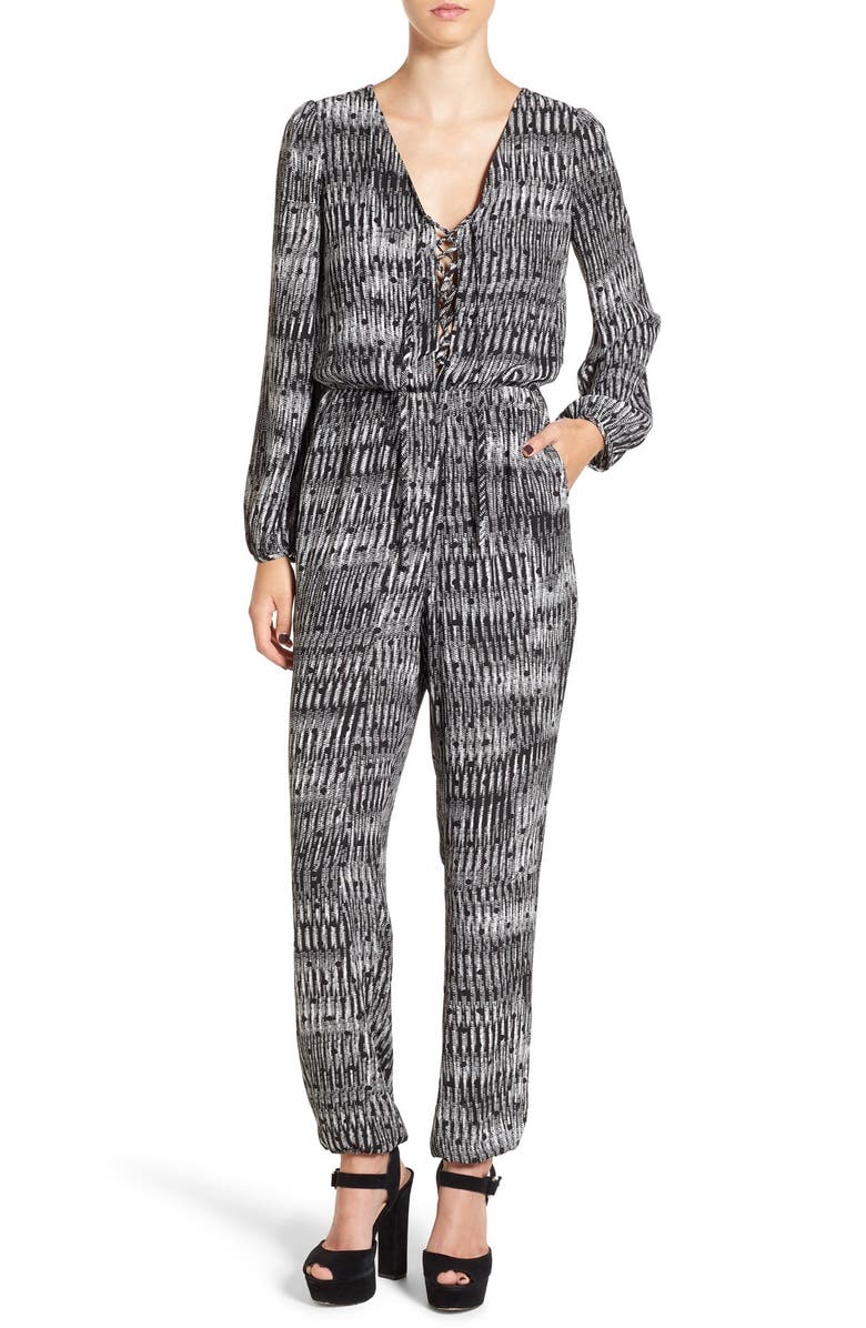 Leith Long Sleeve Lace-Up Jumpsuit | Nordstrom