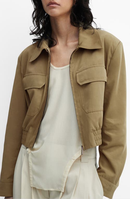 Mango Veste Crop Poches In Khaki Green