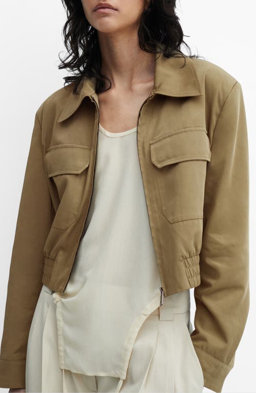 Mango Insect Zip-up Crop Bomber Jacket In Beige - Khaki