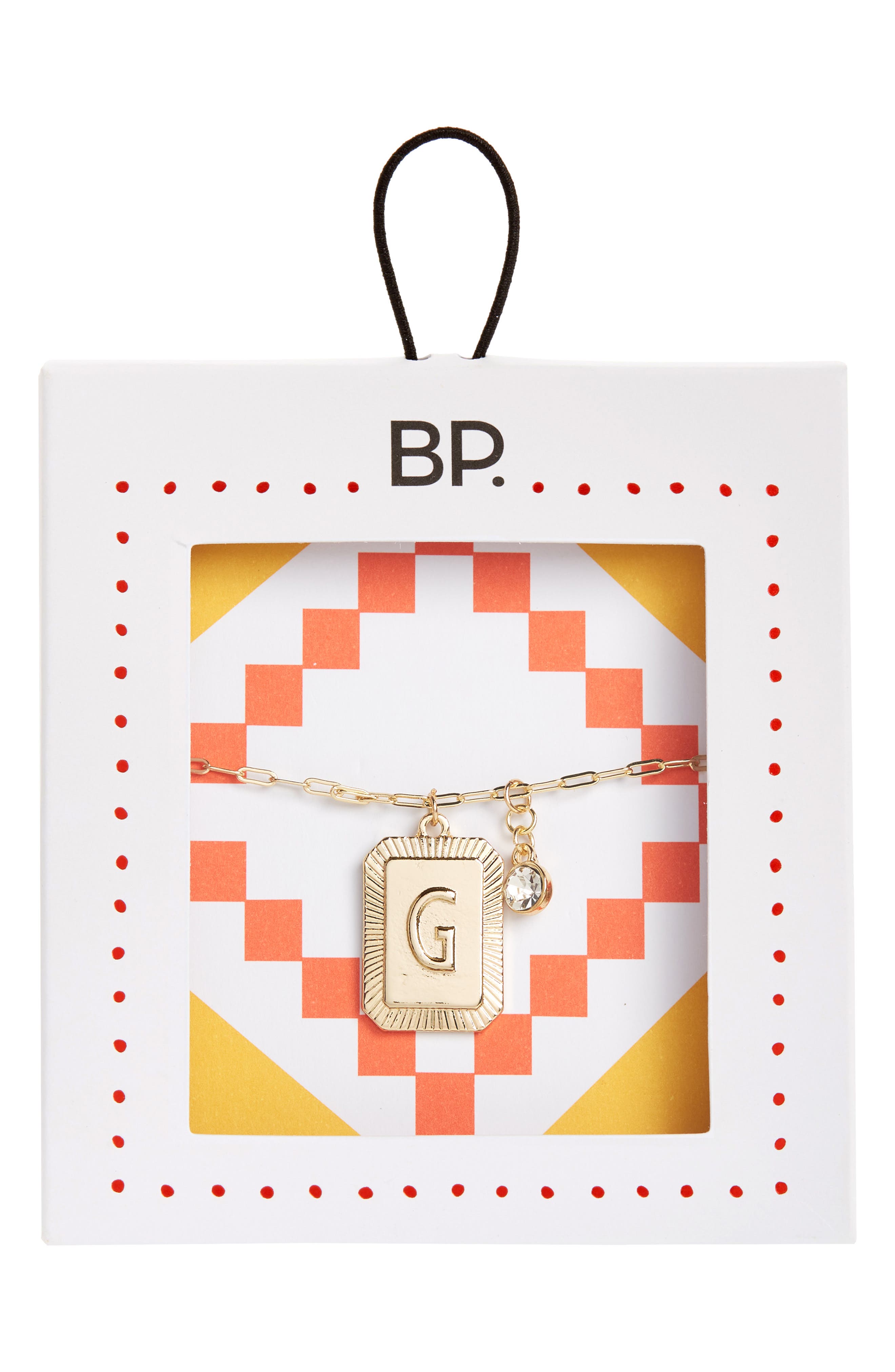 BP. Initial Plaque Pendant Necklace in G- Clear- Gold