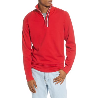 Tommy Hilfiger Stripe Quarter Zip Sweater, Red