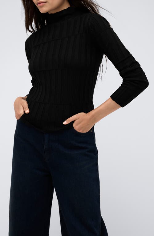 Shop Kenneth Cole Mock Neck Rib Top In Black