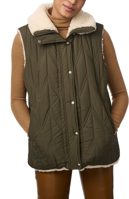 Shop Bernardo Chevron Quilted Faux Shearling Lined Recycled Polyester Reversible Vest In Olive