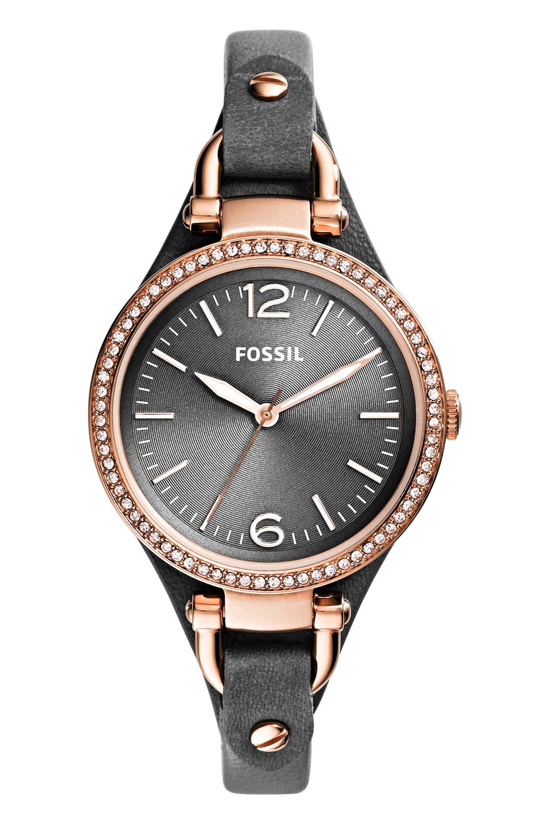 Fossil Crystal Bezel Leather Strap Watch, 32mm Nordstrom