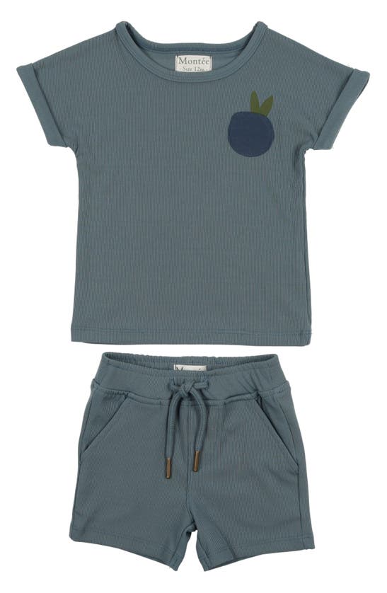 Shop Maniere Berry Rib Top & Shorts Set In Blue
