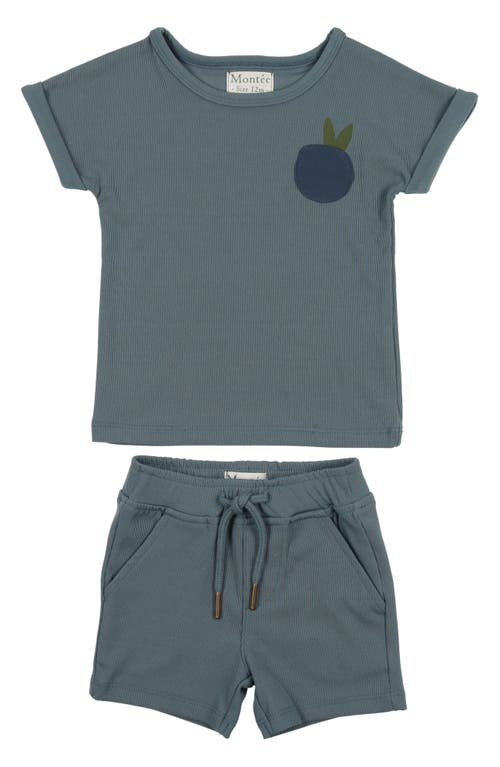 Maniere Manière Kids' Ribbed Berry Appliqué T-shirt & Shorts Set In Blue