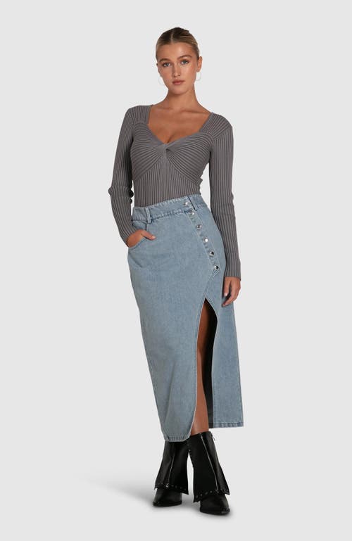 Shop Belle & Bloom Can't Forget You Denim Midi Skirt In Stonewash