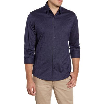 Nordstrom Shop Regular Fit Jacquard Button-Up Knit Shirt, Blue