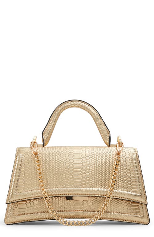 Attleyyx Croc Embossed Faux Leather Top Handle Bag in Gold