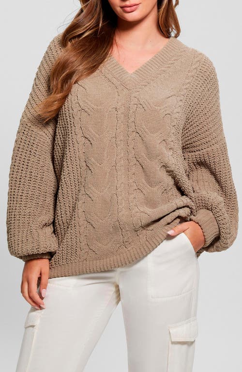 Shop Guess Aki Cable Knit Cardigan In Silk Taupe