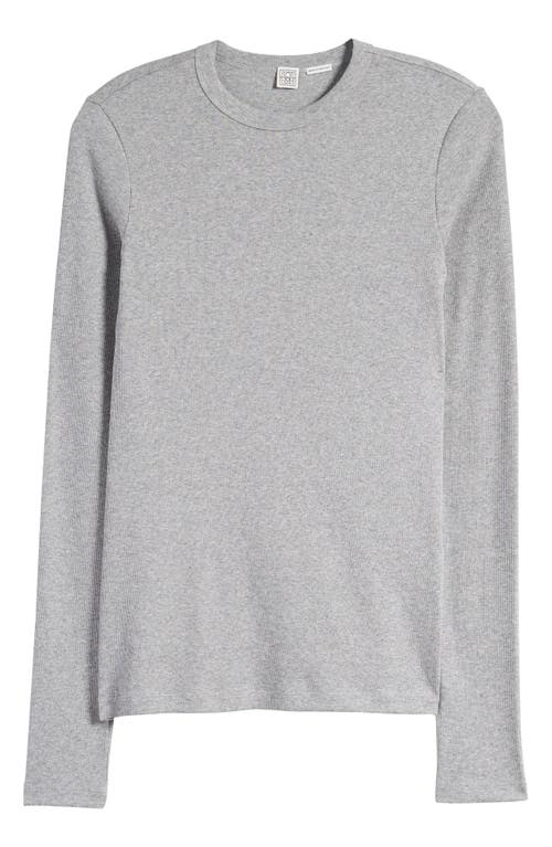 Shop Totême Toteme Long Sleeve Stretch Organic Cotton Jersey Rib Top In Grey Melange