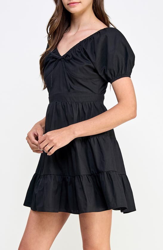 Shop Koko + Mason Tiered Puff Sleeve Cotton Minidress In Black