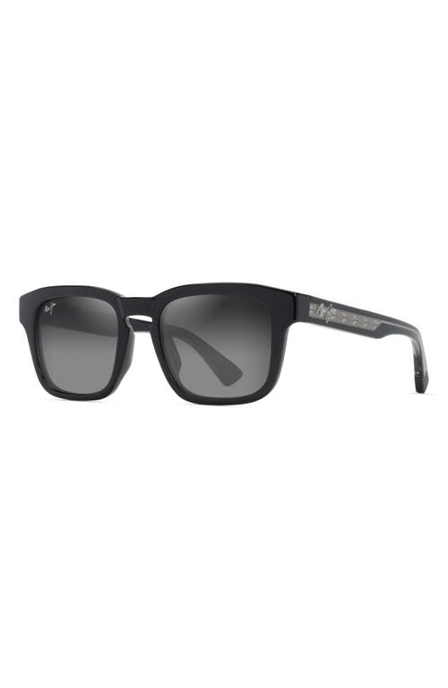 Maui Jim Maluhia 52mm Gradient Polarizedplus2® Square Sunglasses In Shiny Black W/trans Light Grey