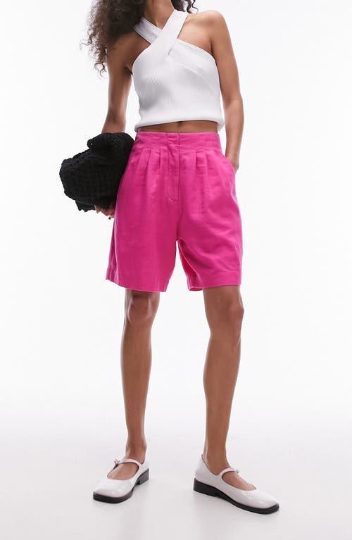 Linen Blend Bermuda Shorts in Pink