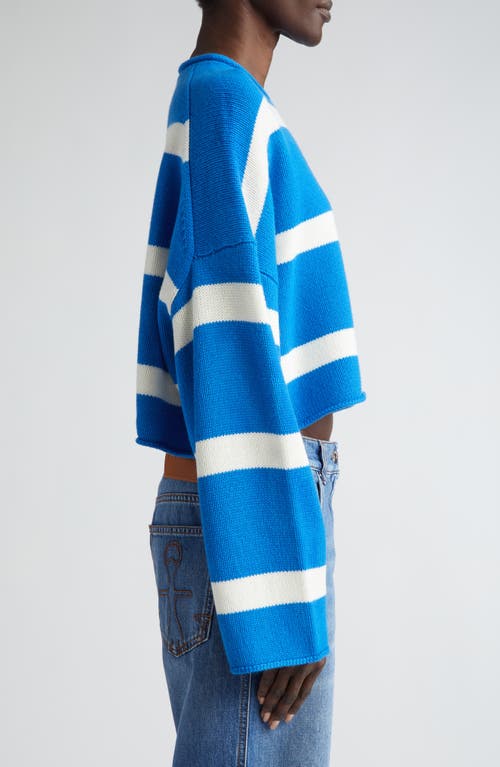 Shop Jw Anderson Anchor Logo Stripe Crop Sweater In Blue/white