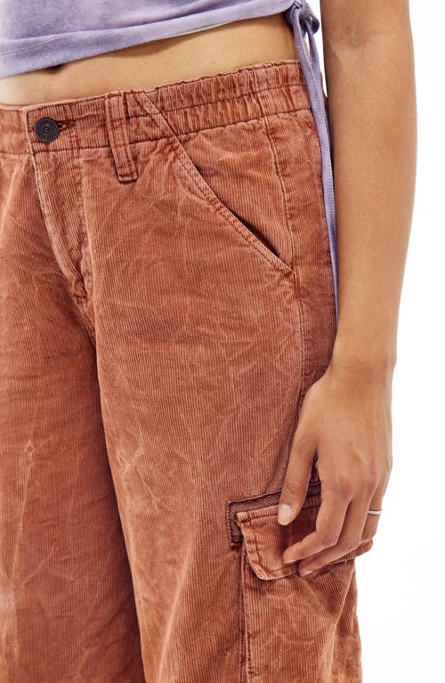 Shop Bdg Urban Outfitters Y2k Low Rise Corduroy Cargo Pants In Terracotta