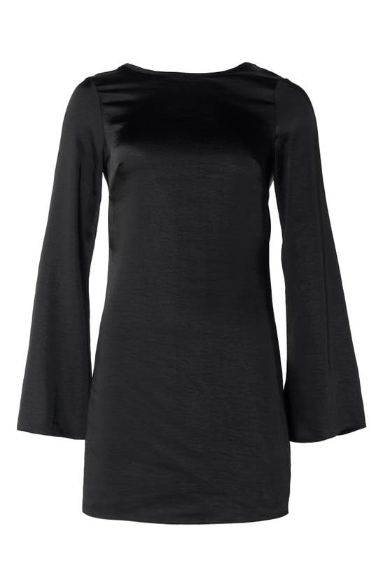 Shop Nasty Gal Plunge Back Long Sleeve Satin Minidress In Black