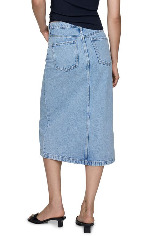 Shop Mango Front Slit Denim Midi Skirt In Light Blue