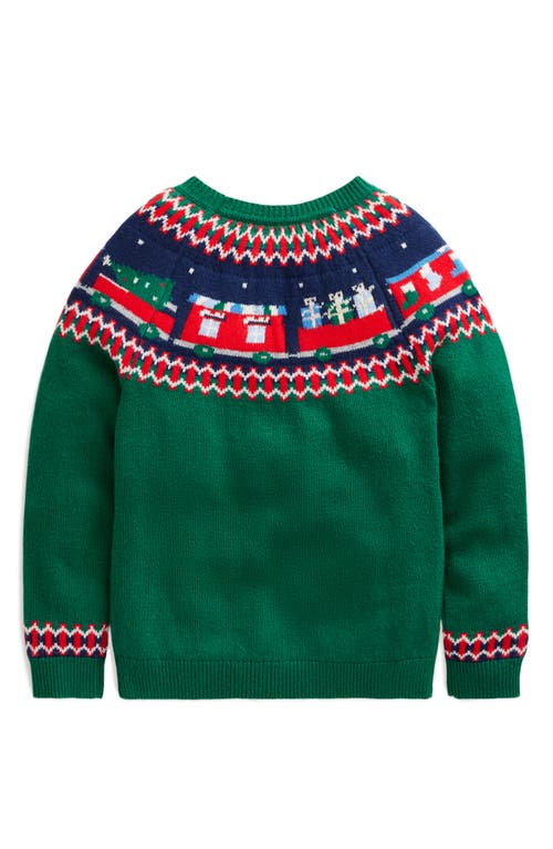 Shop Mini Boden Kids' Christmas Train Fair Isle Sweater In Jewel Green Train