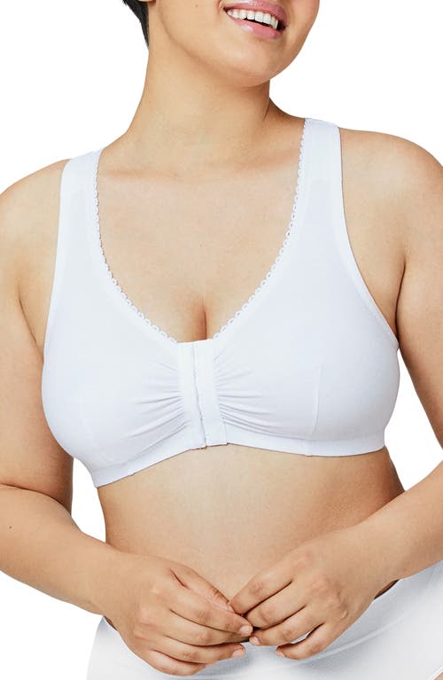 Front Close Cotton Blend T-Back Comfort Bra in White