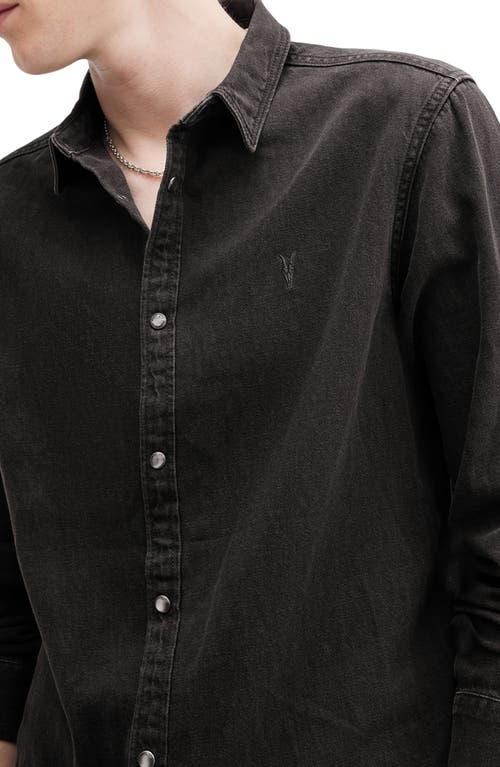 Allsaints Mens Black Bandol Resort-collar Long-sleeve Linen-blend Shirt Xxl In Grey