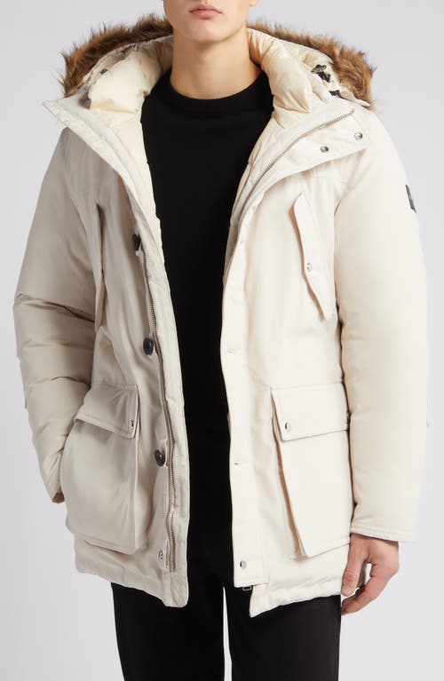 BOSS Dadico Water Repellent Faux Fur Trim Down Hooded Parka Open White at Nordstrom,