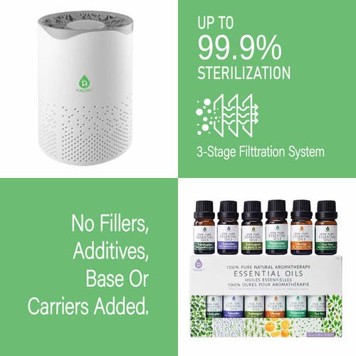 Pursonic Air Purifier With 6-pack Premium Essential Oils Collection In Pure