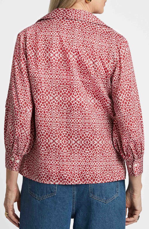 Foxcroft Frankie Abstract Print Cotton Sateen Popover Top In Ruby Red