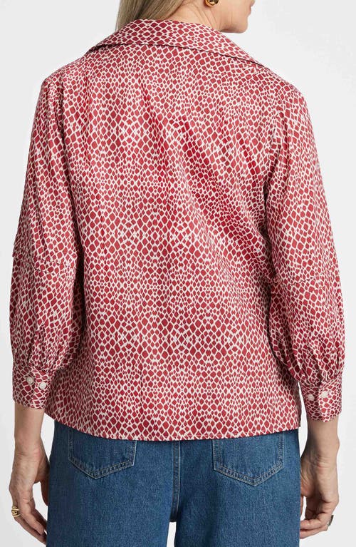 Shop Foxcroft Frankie Abstract Print Cotton Sateen Popover Top In Ruby Red