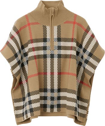 Burberry Kids' Ginny Pixel Check Wool Blend Poncho | Nordstrom