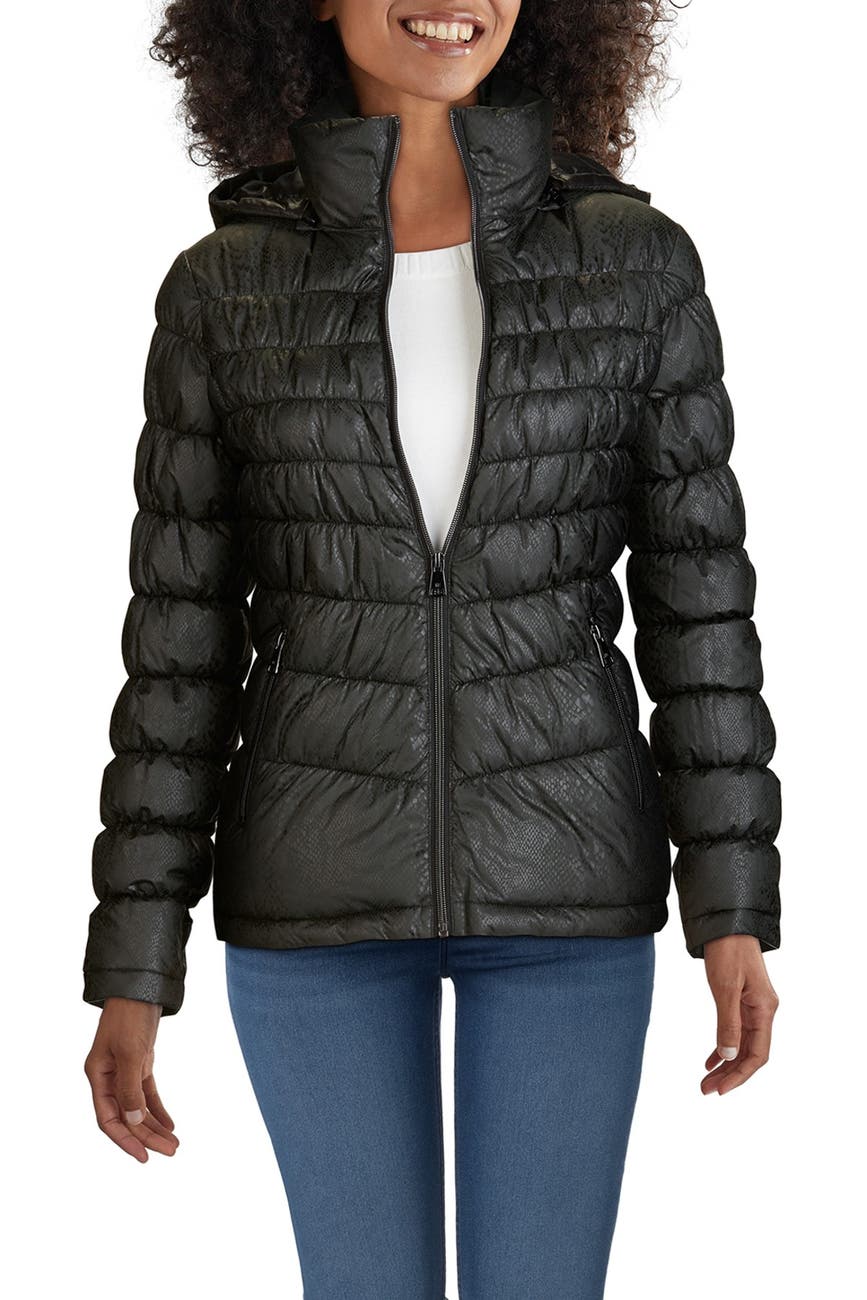 Kenneth Cole New York Womens Horizontal Zip Puffer Jacket Black Small Us