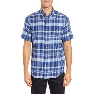 Vineyard Vines Tucker Classic Fit Plaid Short Sleeve Button-Down Shirt, Blue