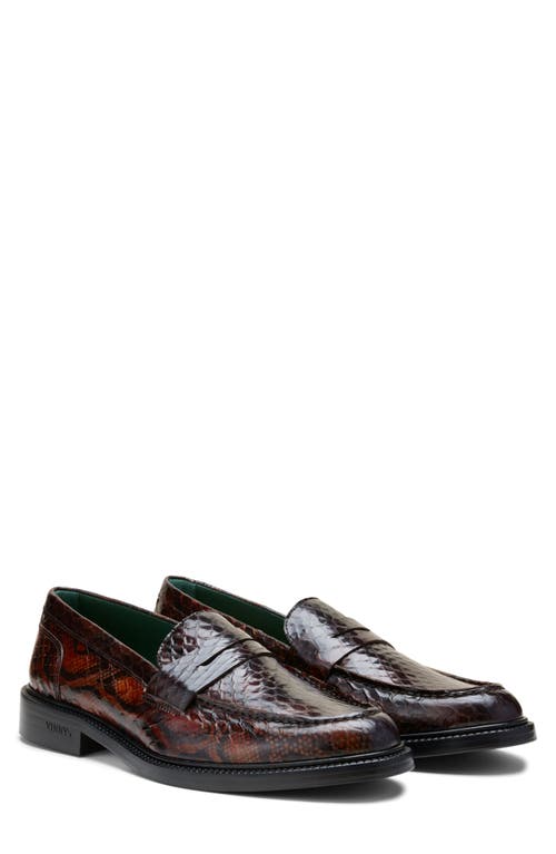 Shop Vinny's Townee Snake Embossed Penny Loafer In Dark Brown Python Pattern