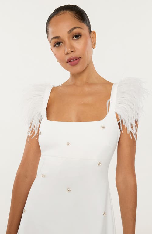 Shop Likely Cameron Feather Trim Crystal Embellished Minidress In White