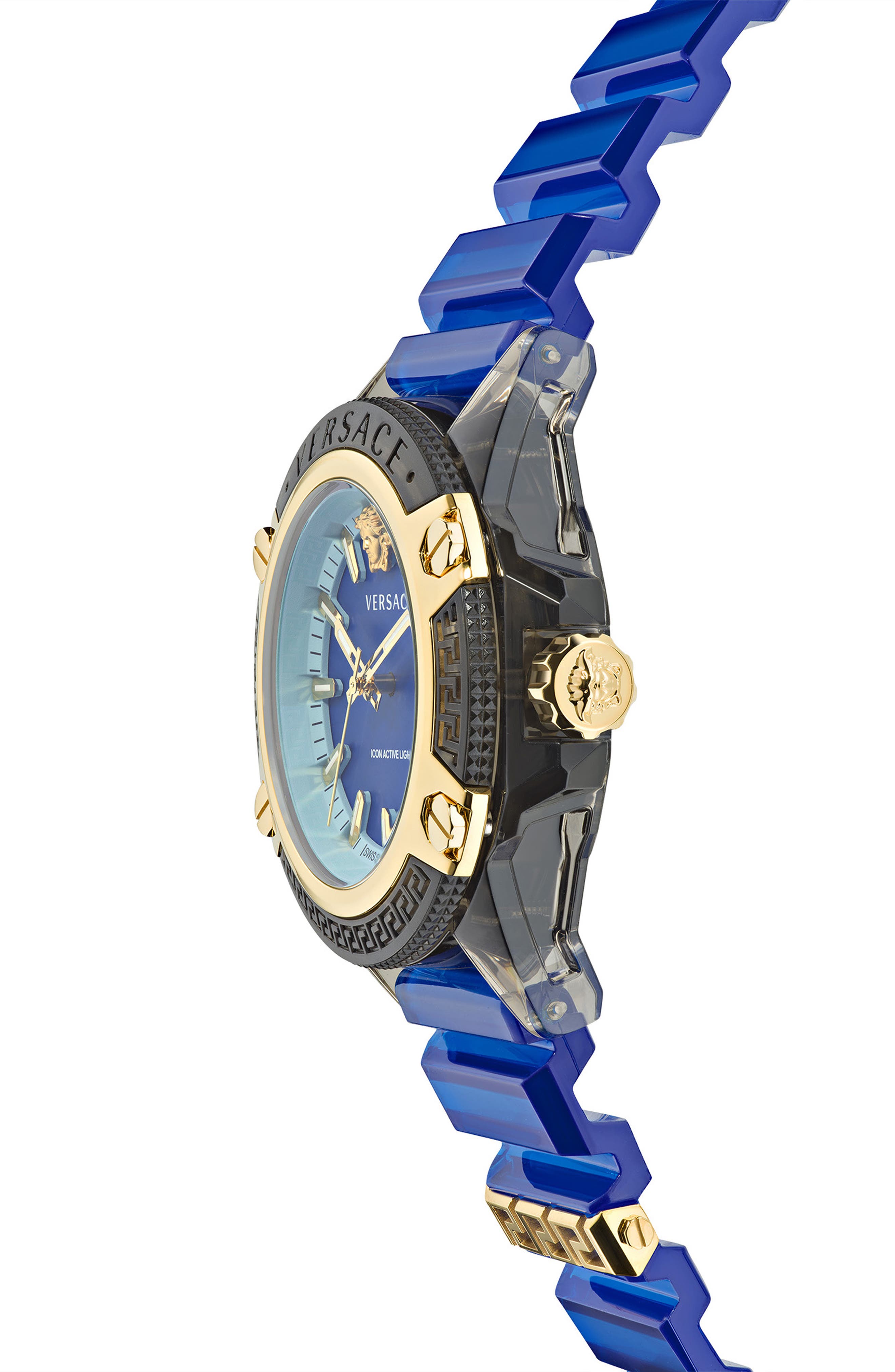 Versace Men's Icon Active Quartz Analog Blue Transparent Silicone Strap  Watch