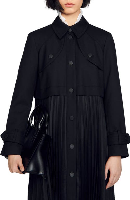 Shop Sandro Pleated Trench Coat In Black