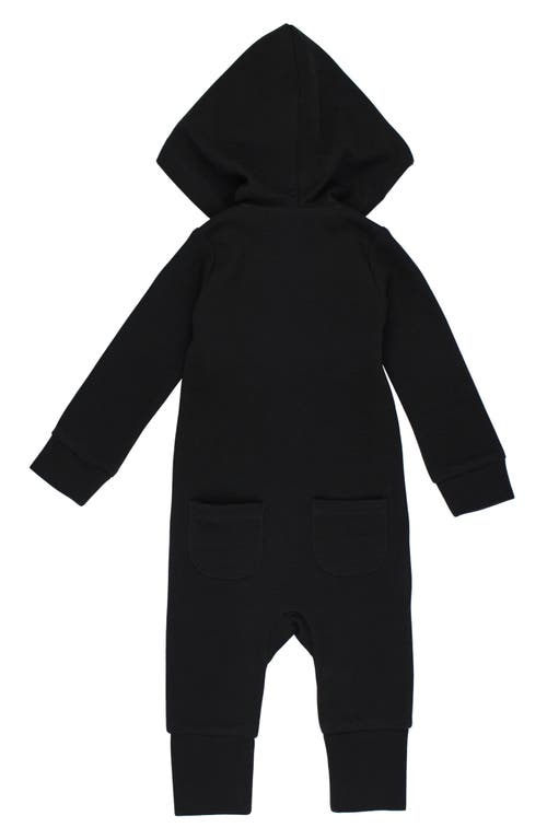 Shop L'ovedbaby Hooded Thermal Organic Cotton Zip Footie In Black