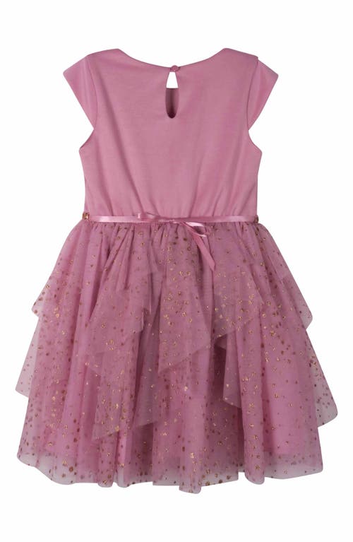 Shop Zunie Kids' Glitter Mesh Cascade Party Dress In Antique Rose