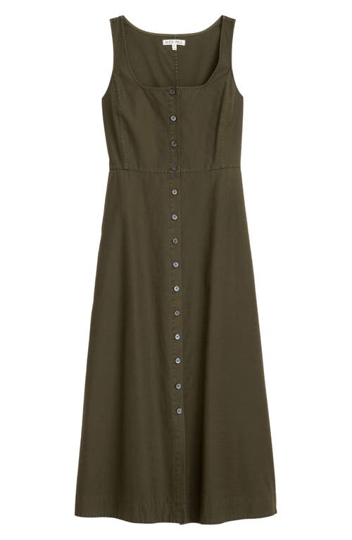 Shop Alex Mill Piper Square Neck Cotton Blend Midi Dress In Military Olive