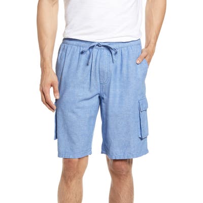 Onia Tom Drawstring Linen Blend Cargo Shorts, Blue