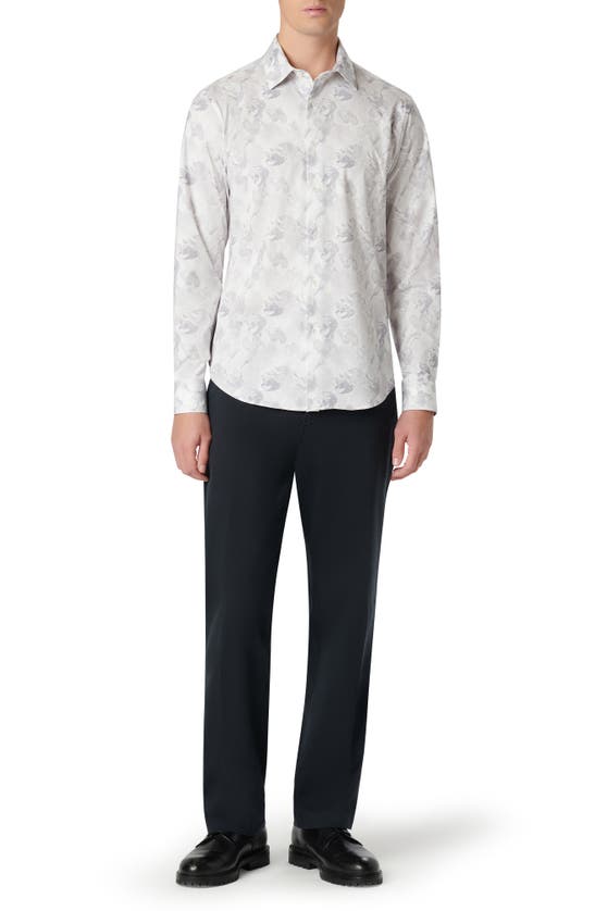 Bugatchi James Ooohcotton® Leaf Print Button-up Shirt In Platinum