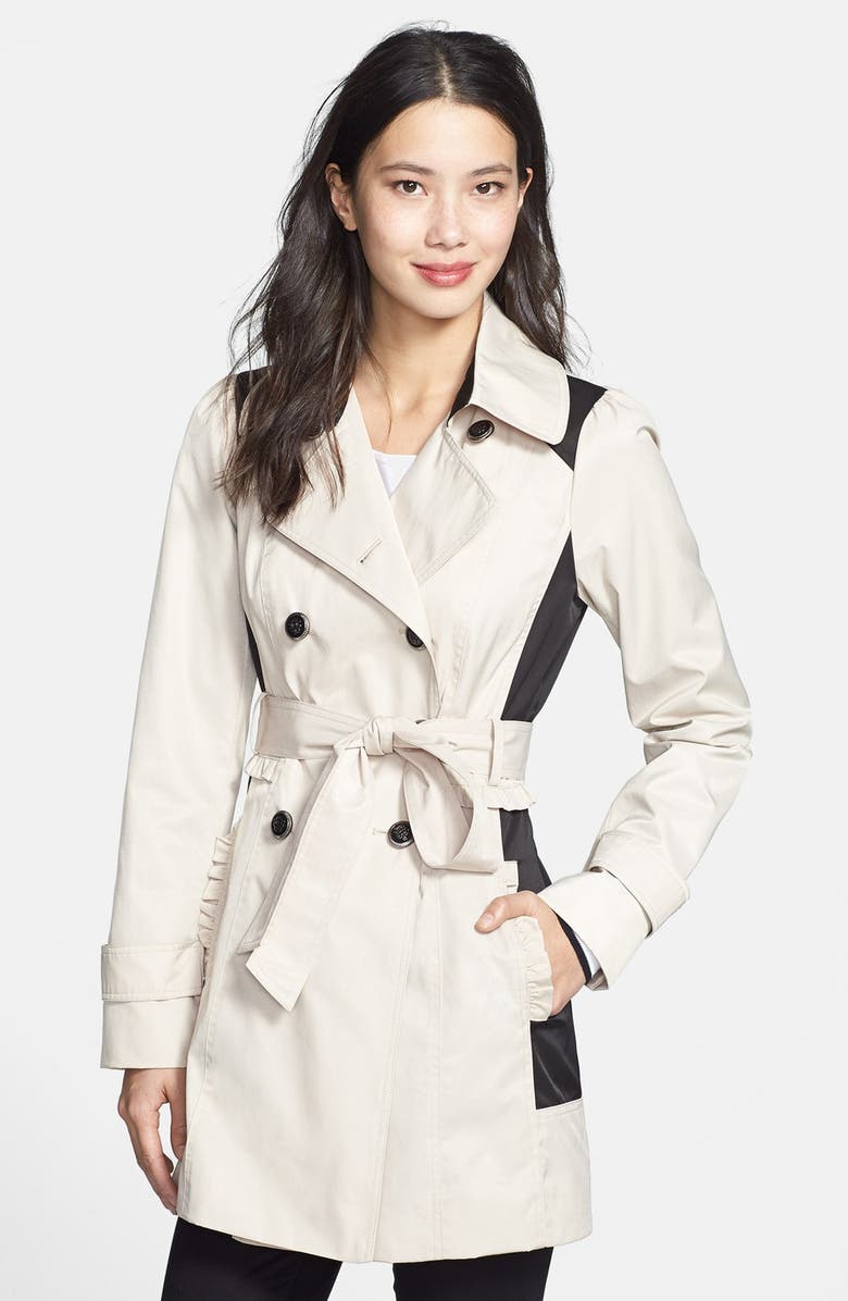 Jessica Simpson Ruffle Detail Colorblock Trench Coat | Nordstrom
