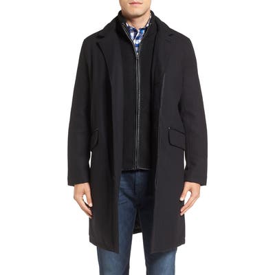 Cole Haan Wool Blend Overcoat With Knit Bib Inset