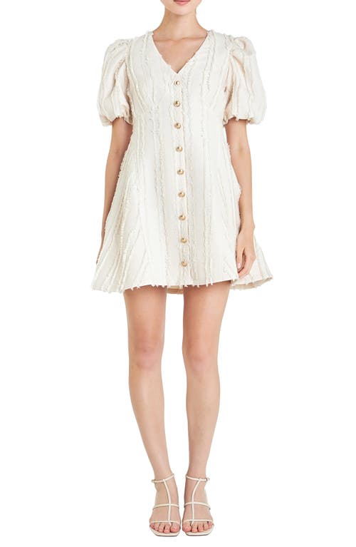 English Factory Textured Puff Sleeve Minidress Beige at Nordstrom,