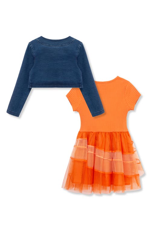 Peek Aren't You Curious Kids' Dress & Denim Jacket Set In Orange