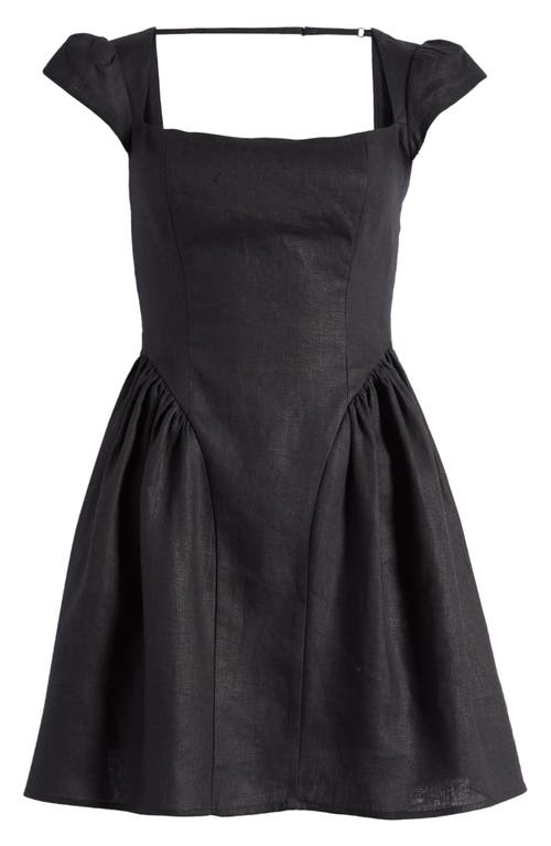 Reformation Oaklyn Cap Sleeve Linen Minidress In Black