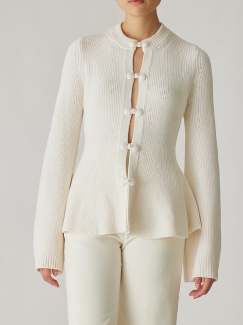 Rebecca Taylor Novlety Wool Peplum Cardi In Cream