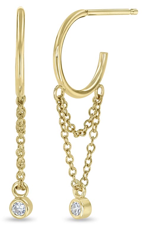 Zoë Chicco Double Chain Drop Huggie Hoop Earrings in 14K Yellow Gold at Nordstrom